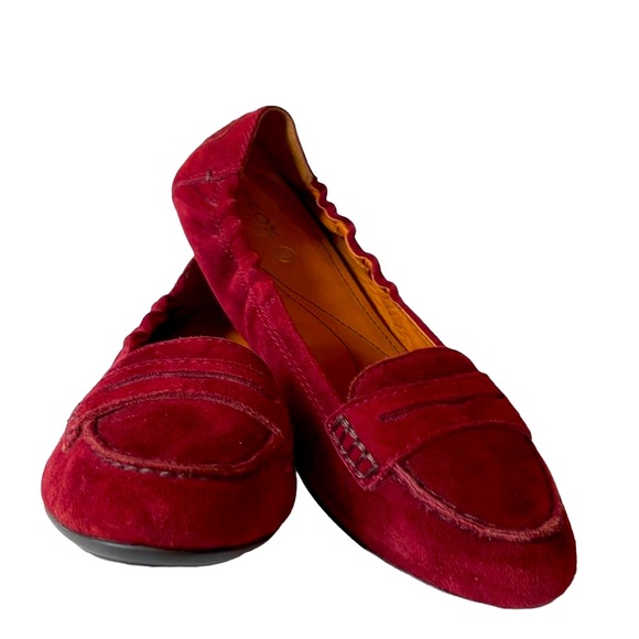 Italian burgundy suede slip on penny loafers using cutting-edge technology. - Picture 5 of 5